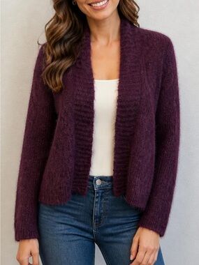Eileen Fisher Open-Front Cardigan Sweater in Purple haze Sz M mohair wool